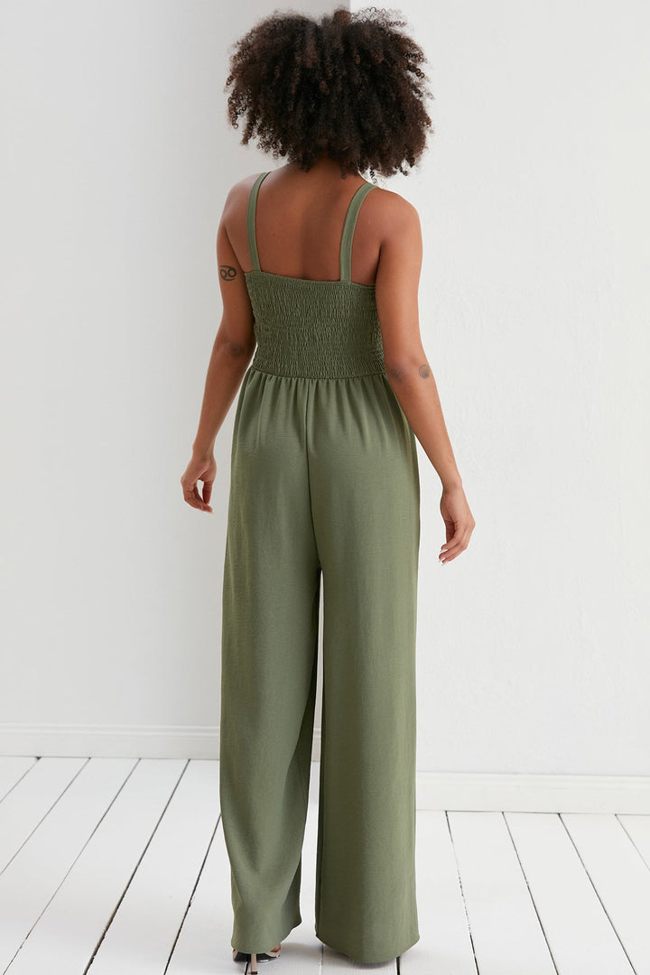 Elasticated Wide Leg Cami Jumpsuit in Khaki - jqwholesale.com