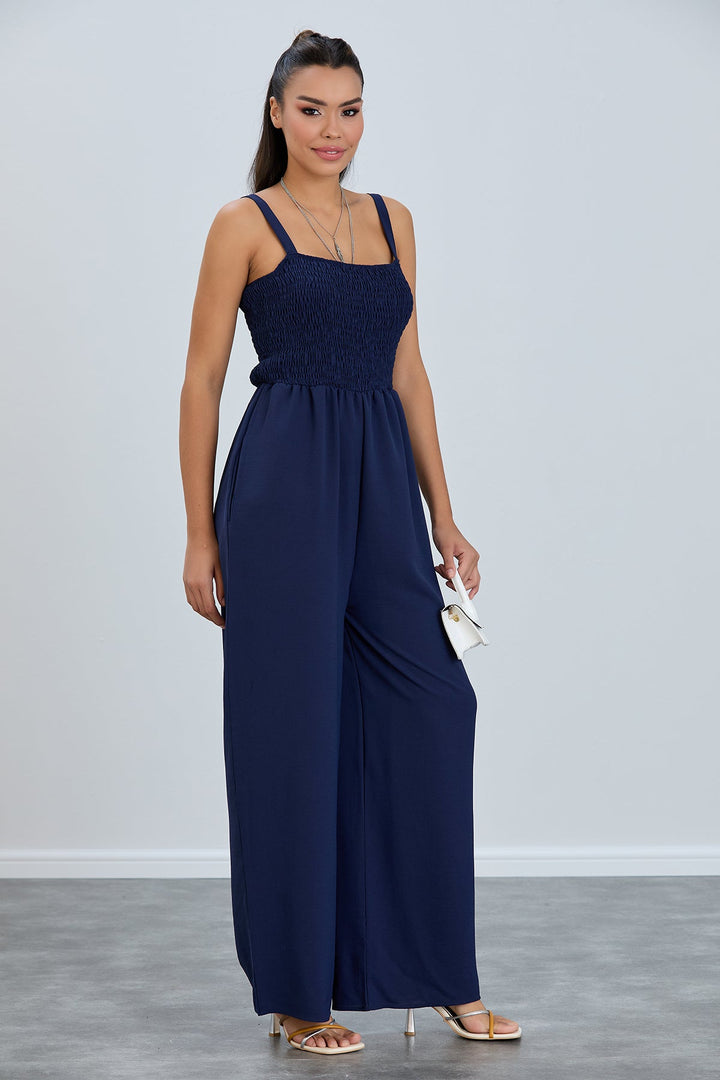 Elasticated Wide Leg Cami Jumpsuit in Navy Blue - jqwholesale.com