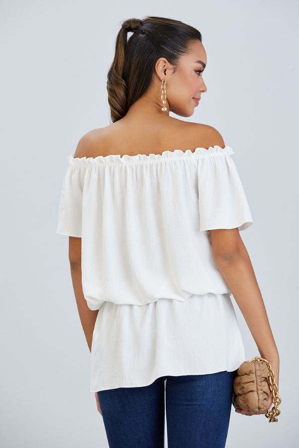 Off Shoulder Bardot Summer Top in Ecru - jqwholesale.com