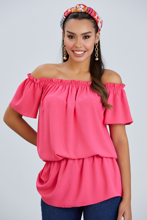 Off Shoulder Bardot Summer Top in Fuchsia - jqwholesale.com