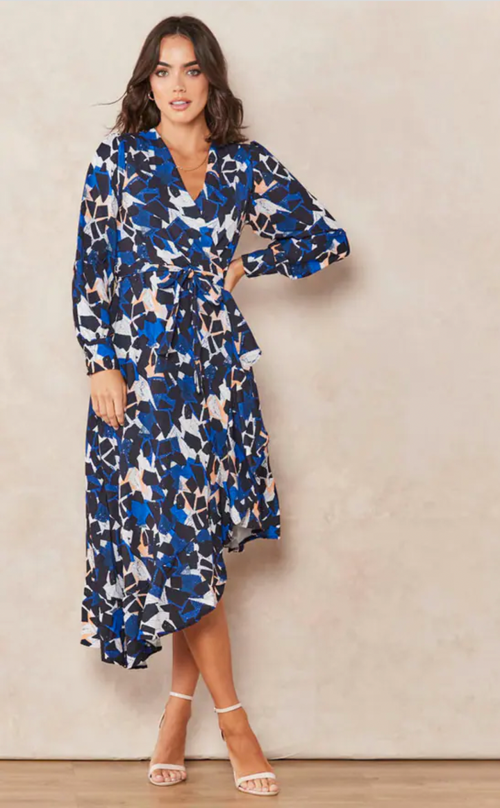 Asymmetrical Ruffle Hem Wrap Midi Dress - jqwholesale.com