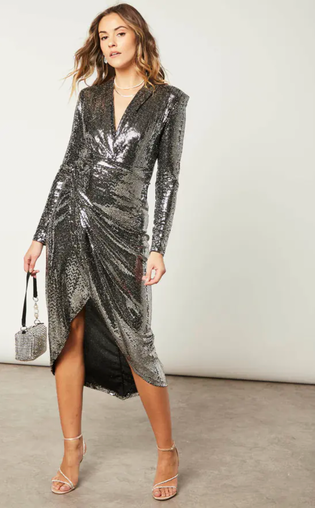 Sequin Wrap midi Dress with front slit - jqwholesale.com