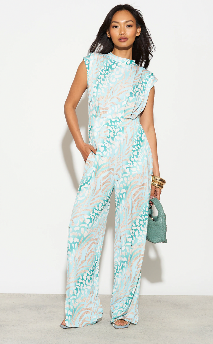 Sarry High neck Jumpsuit in Leopard Green print