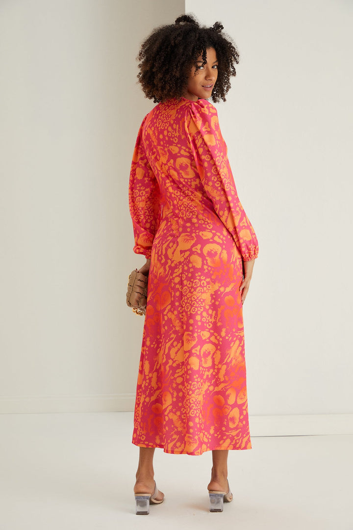 Rita Twist Midi Dress in Orange Leopard print - jqwholesale.com