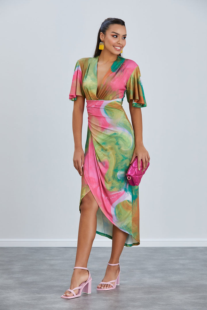 Forever Angel Sleeve Dress in Samui Green - jqwholesale.com