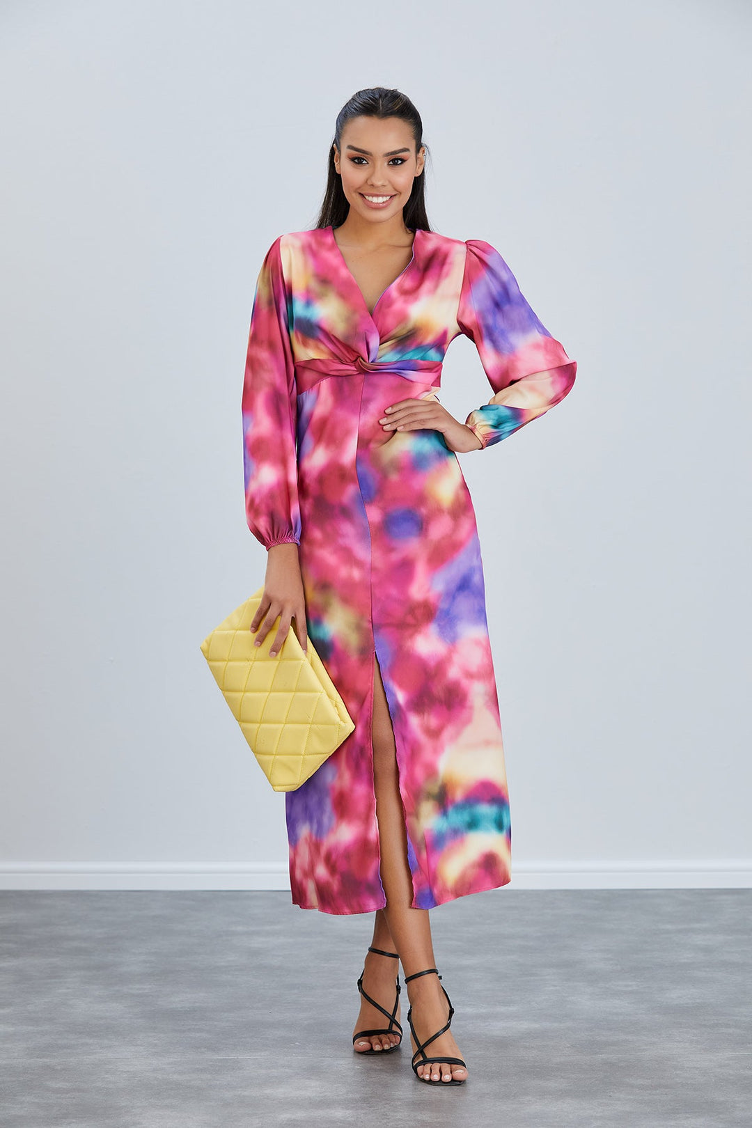 Rita Twist Midi Dress in Abstract Pink print - jqwholesale.com