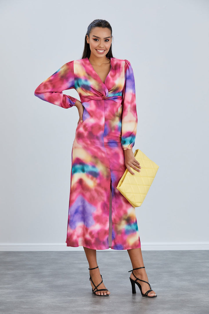 Rita Twist Midi Dress in Abstract Pink print - jqwholesale.com