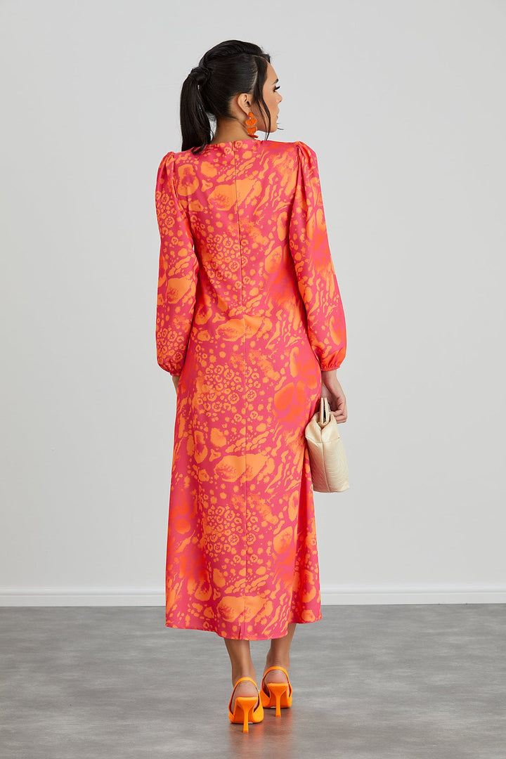 Rita Twist Midi Dress in Orange Leopard print - jqwholesale.com