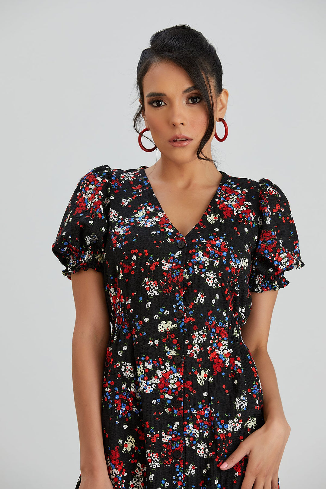 Shirt Midi Dress in Black Floral print - jqwholesale.com