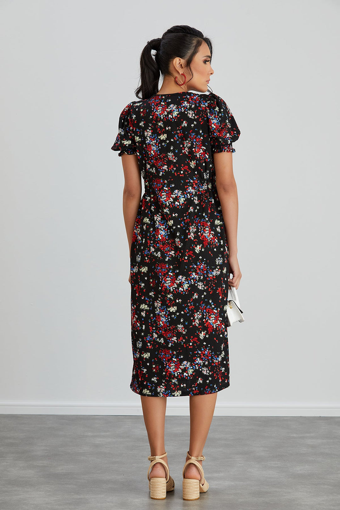 Shirt Midi Dress in Black Floral print - jqwholesale.com