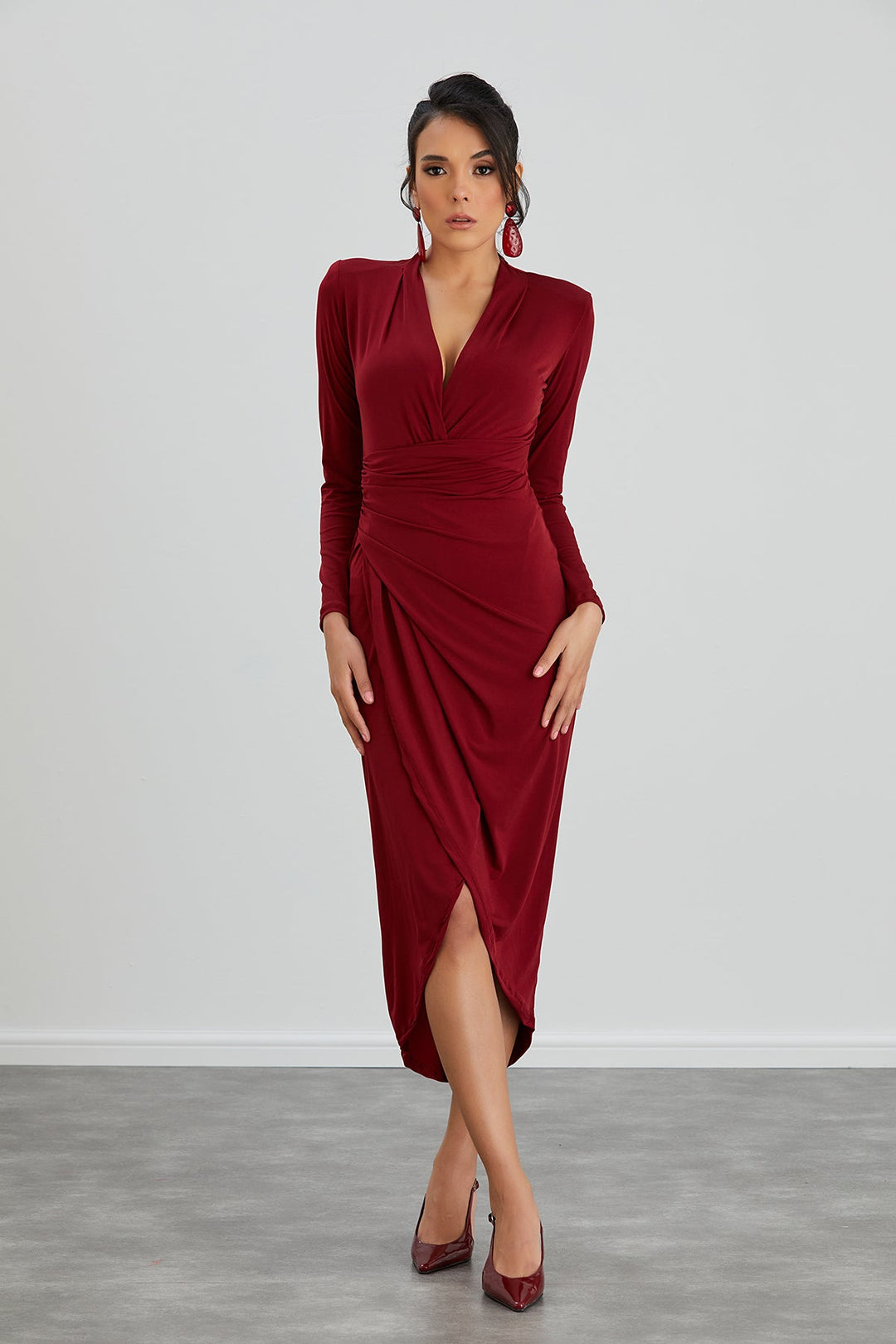 Forever Wrap Midi dress with front Slit - jqwholesale.com