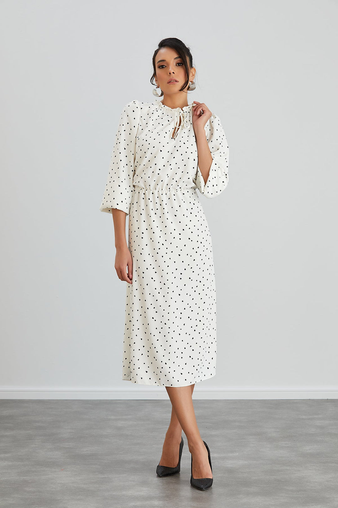 White Polka Dot Shirt Midi Dress - jqwholesale.com