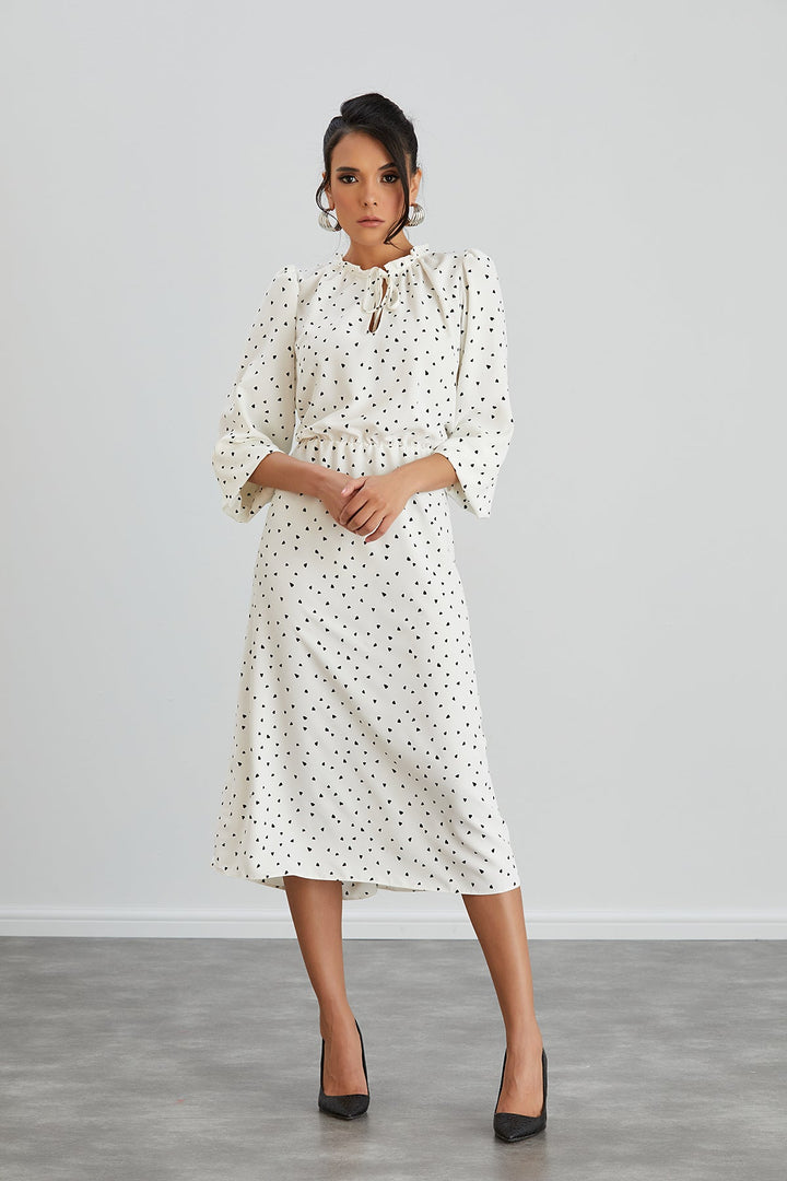 White Polka Dot Shirt Midi Dress - jqwholesale.com