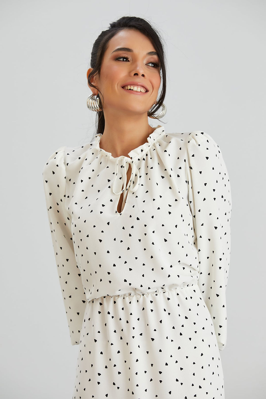 White Polka Dot Shirt Midi Dress - jqwholesale.com