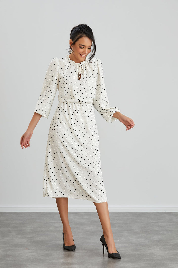 White Polka Dot Shirt Midi Dress - jqwholesale.com