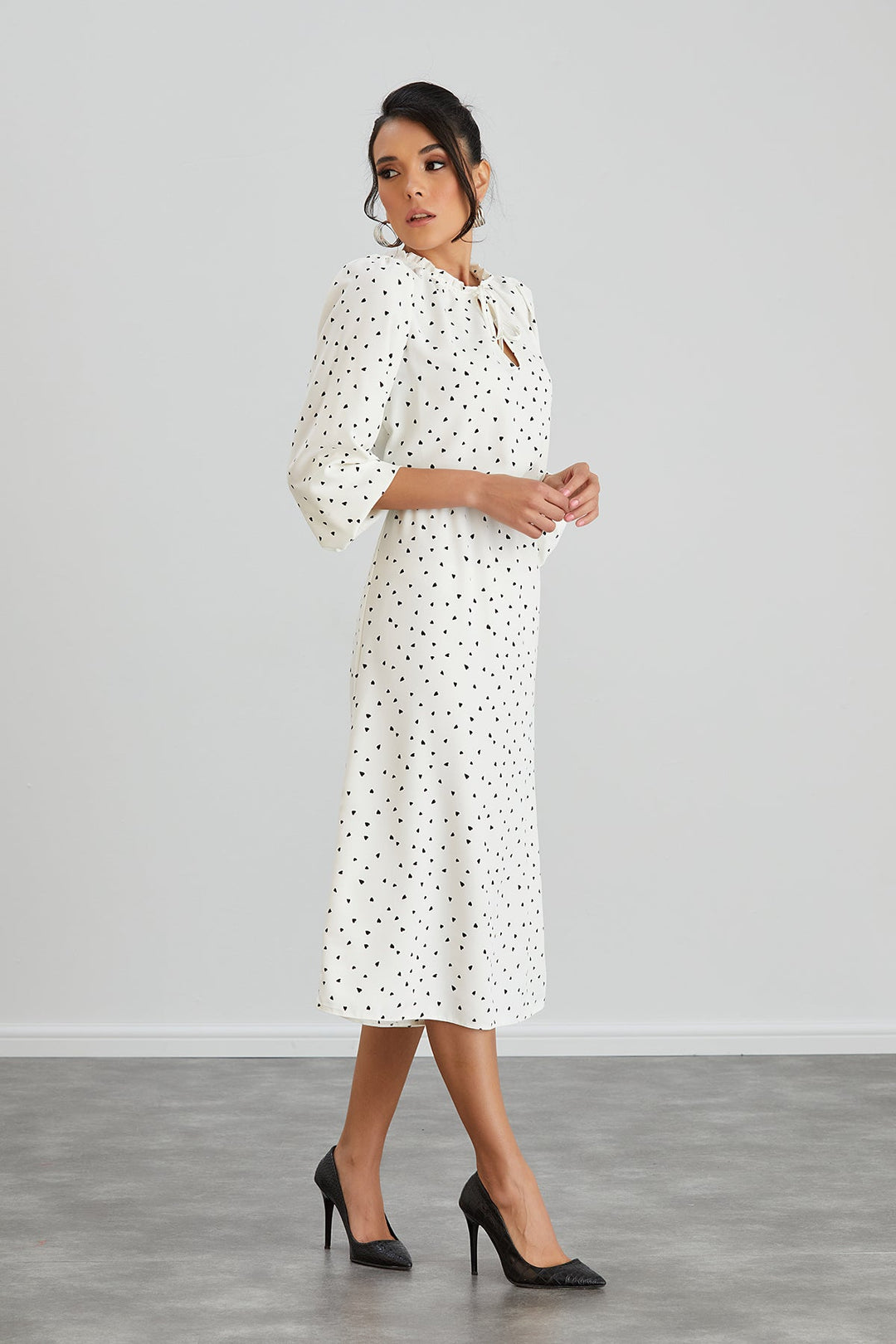 White Polka Dot Shirt Midi Dress - jqwholesale.com