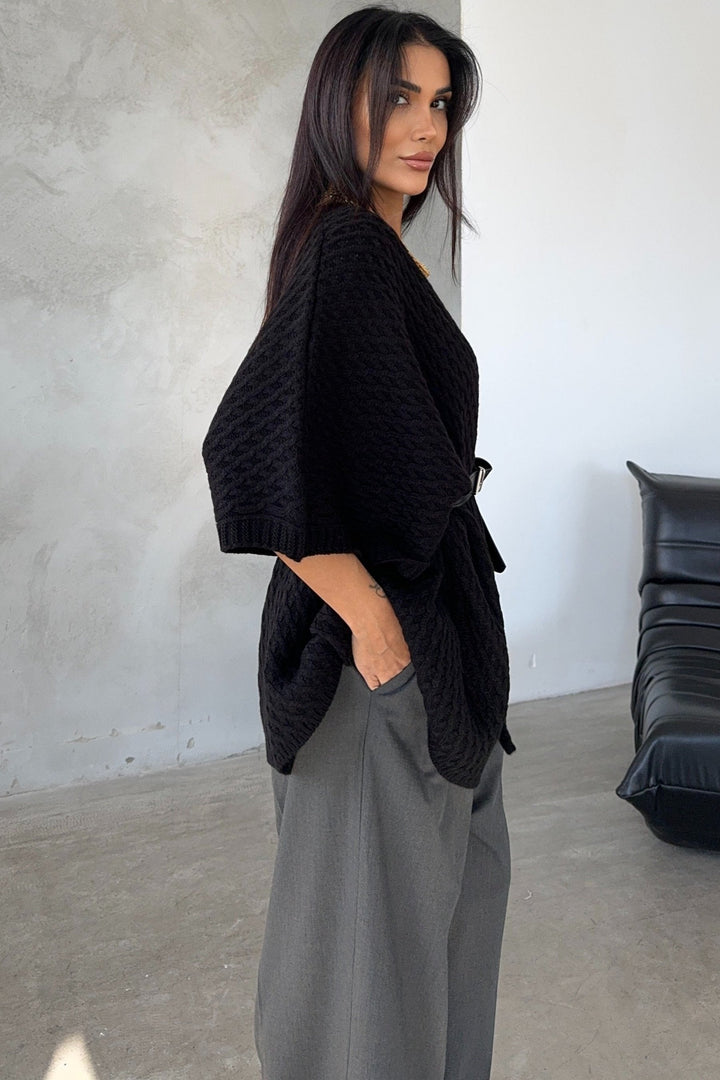 Short Sleeve Wrap Cardigan in Classic Black