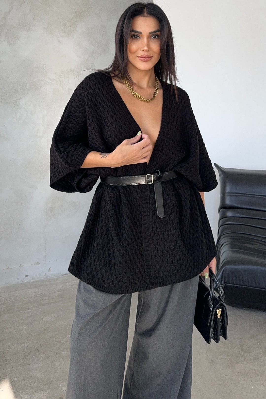 Short Sleeve Wrap Cardigan in Classic Black