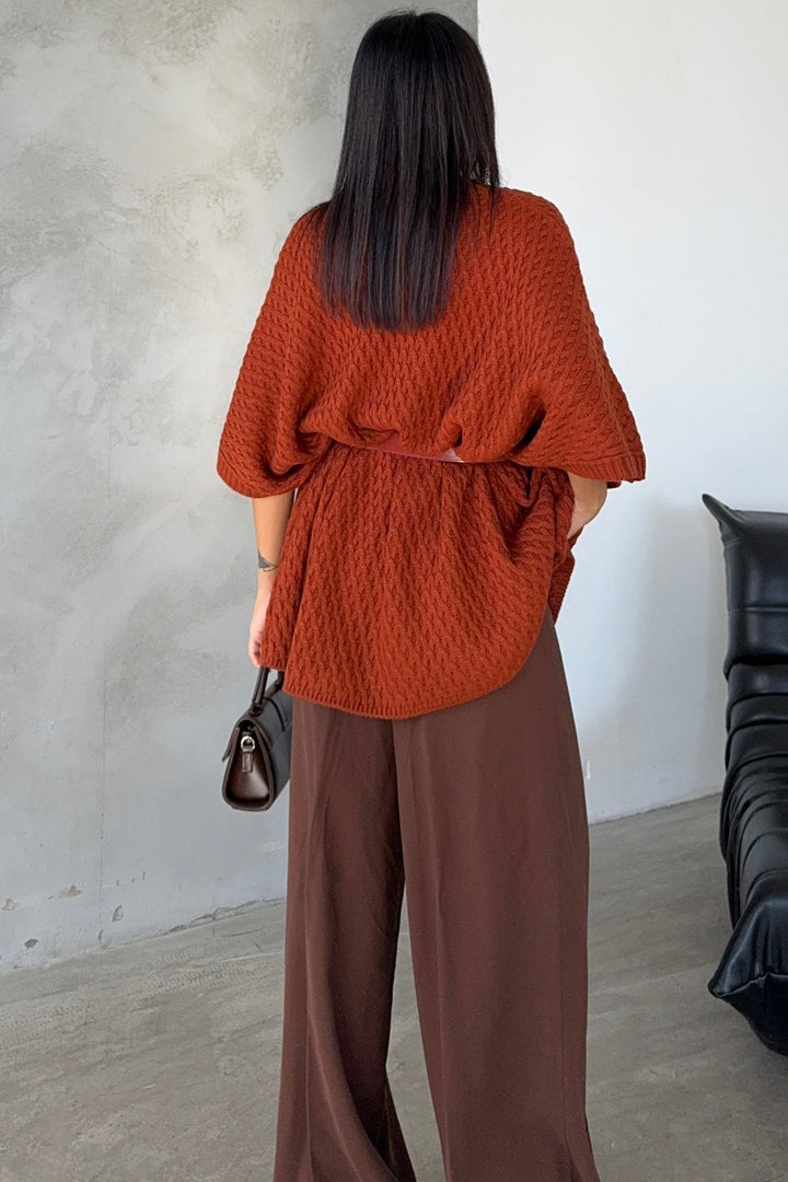 Short Sleeve Wrap Cardigan in Rust Red