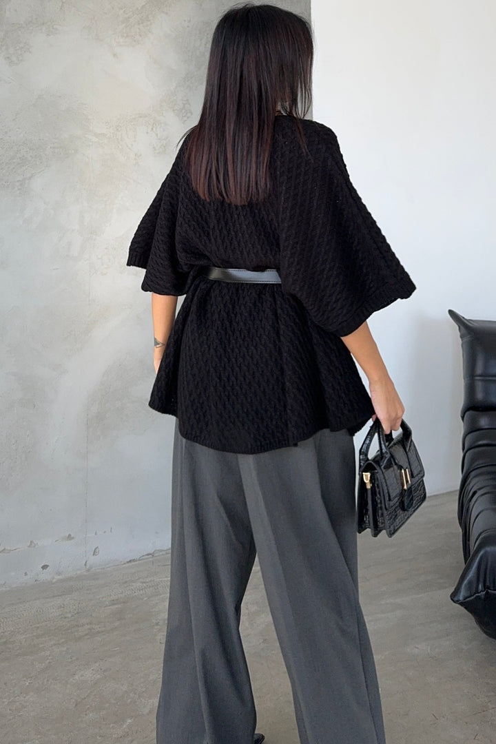 Short Sleeve Wrap Cardigan in Classic Black