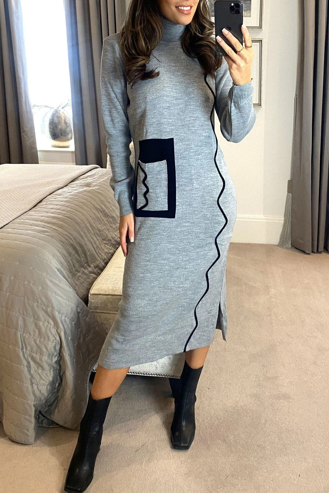 Knitted Midi Dress with ZigZag - jqwholesale.com
