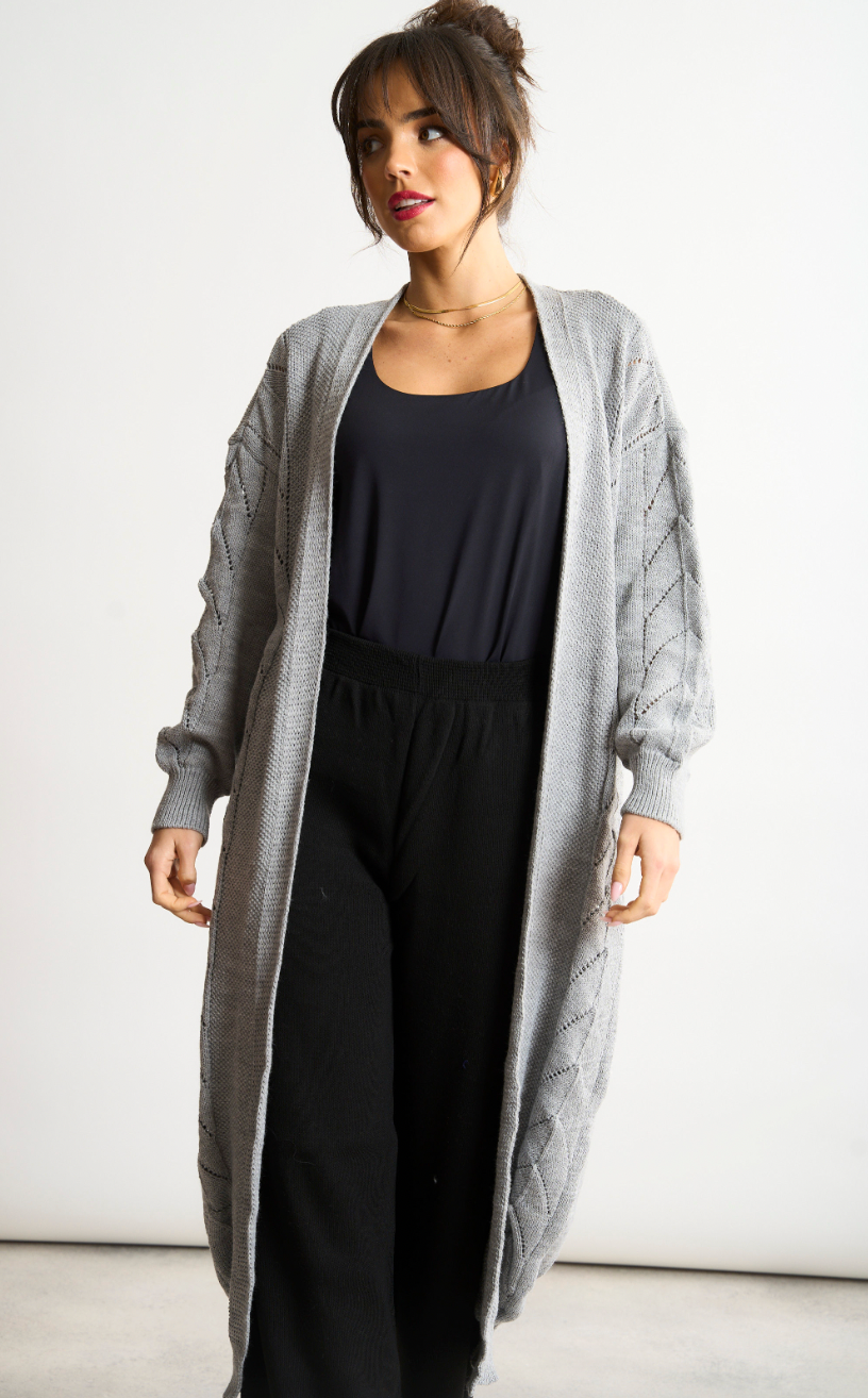 Embroidered Maxi Cardigan in Grey - jqwholesale.com