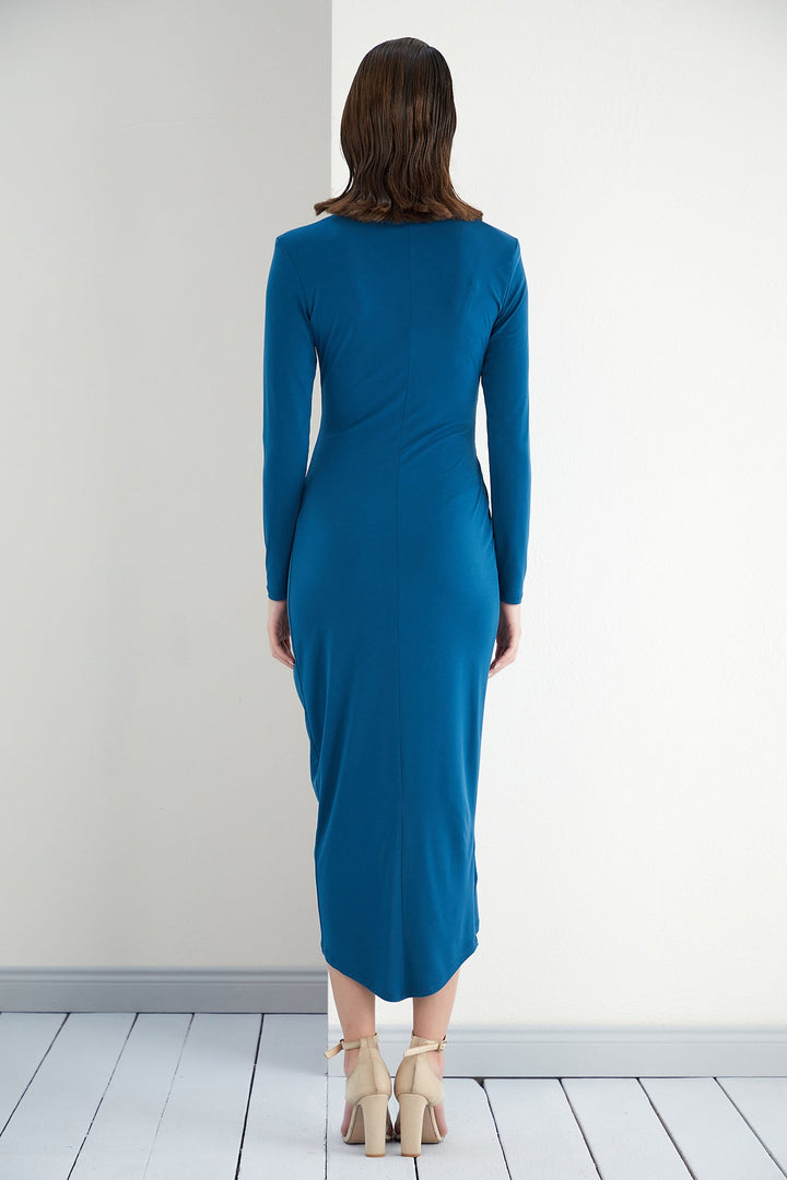 Forever Long Sleeve Wrap Midi dress in Teal