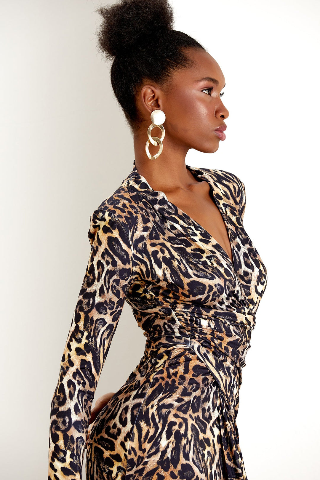 Forever Wrap Midi dress with front Slit in Leopard print - jqwholesale.com