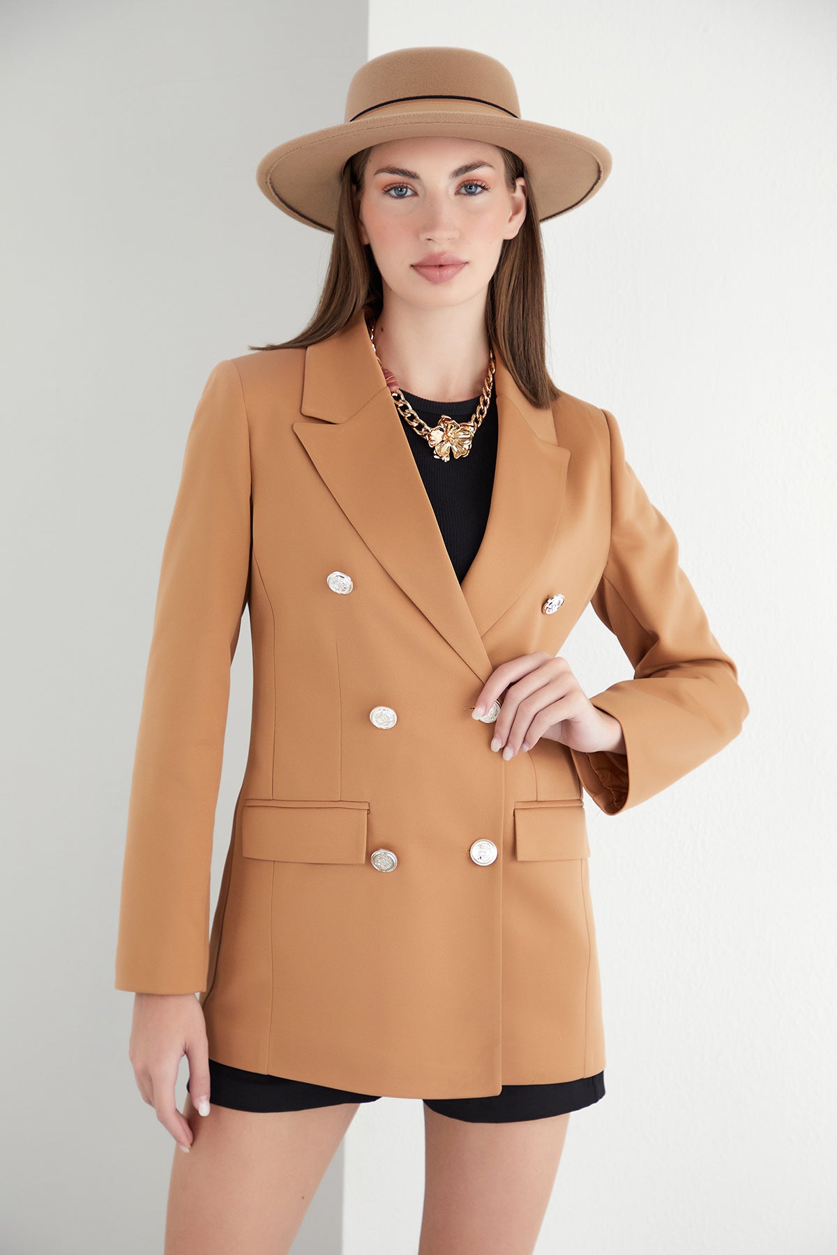 Camel blazer gold buttons hotsell