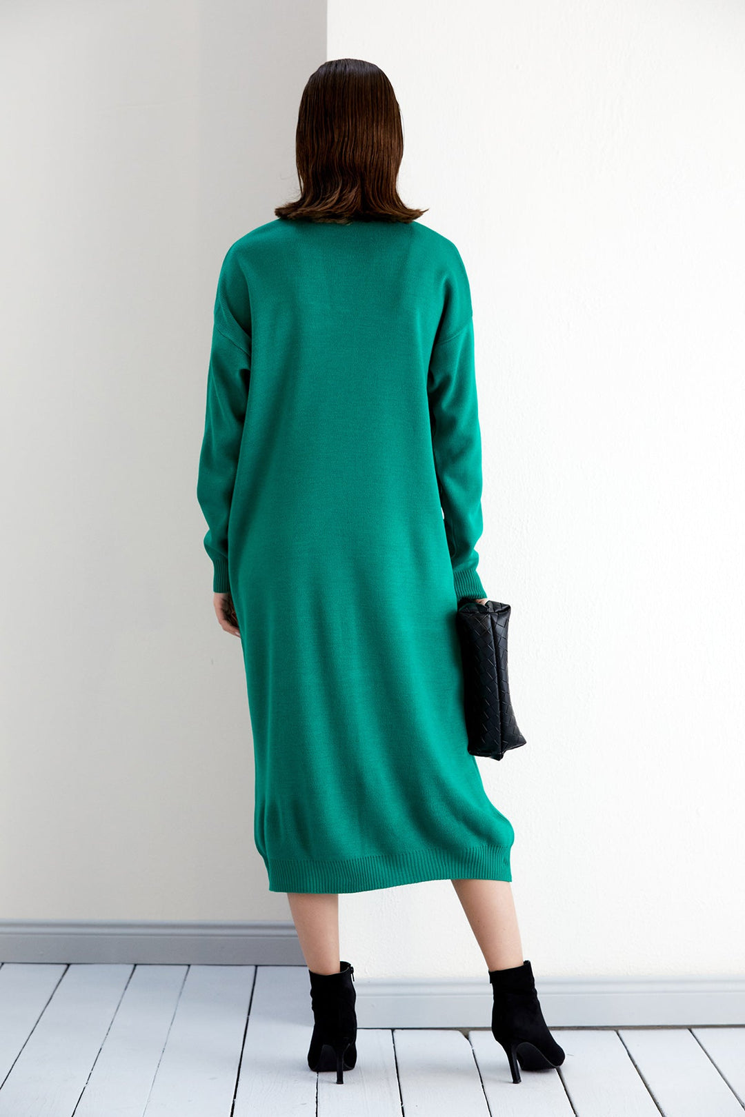 Knitted Bodycon Midi Dress with Oversize Longline Cardigan Co ord Set in Green